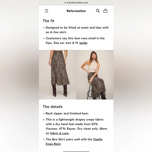 NWOT reformation bobcat Bea skirt size 6 - Picture 7 of 7